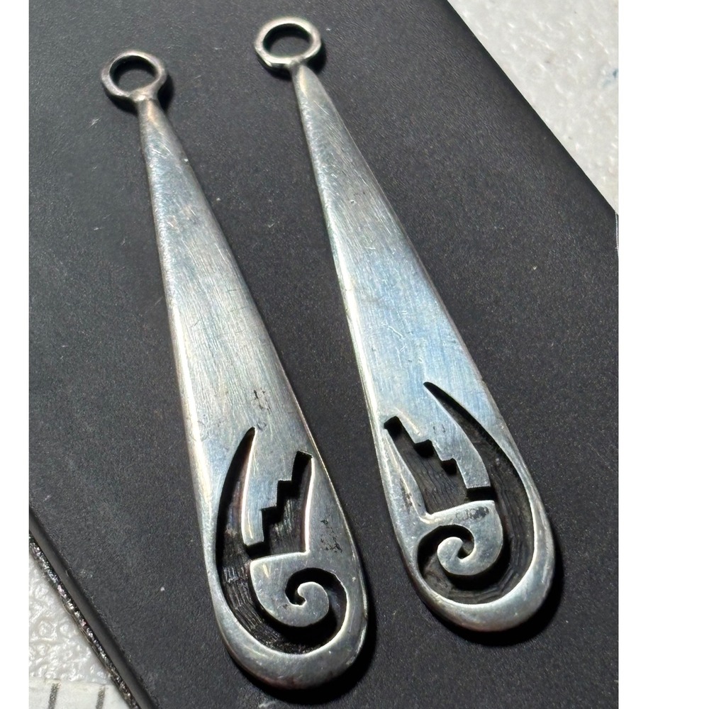 Jackson Secklestewa Hopi Sterling Silver Drop Earrings Silver Overlay‎ 1970s